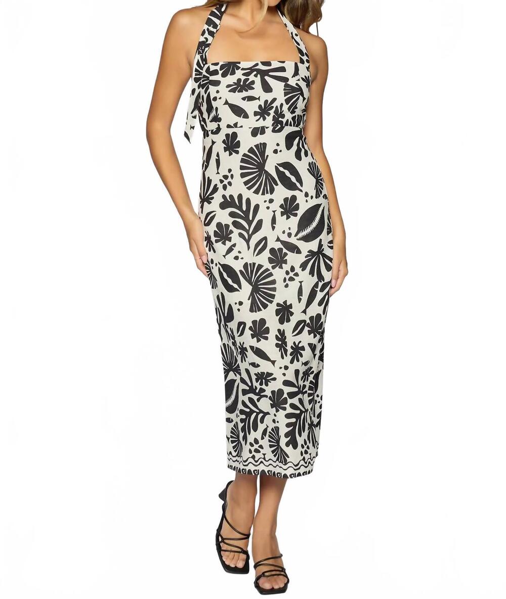 NEW LOST + WANDER tropical bliss midi dress in off white & black
